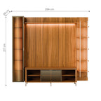 Estante para TV até 75 Polegadas com Prateleiras e Cristaleira Vidro Reflecta 100% MDF com Led Lincoln Float 254cm - Província - Rack com painel