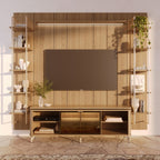 Estante para TV até 75 Polegadas Vidro Reflecta com Prateleiras 100% MDF com Led Lincoln Float 254cm - Província - Rack com painel