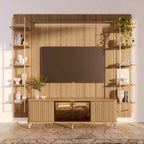 Estante para TV até 75 Polegadas Vidro Reflecta com Prateleiras 100% MDF com Led Neon Float 254cm - Província - Rack com painel