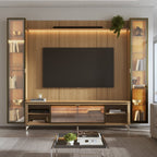 Estante para TV até 85 Polegadas com 2 Cristaleiras Vidro Reflecta 100% MDF com Led Lincoln Float 291cm - Província - Rack com painel