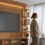 Estante para TV até 85 Polegadas com Prateleiras e Cristaleira Vidro Reflecta 100% MDF com Led Lincoln Float 291cm - Província - Rack com painel