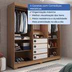 Guarda Roupa Casal com Espelho 2 Portas de Correr 4 Gavetas Ítalo Carvalho com Off-White