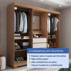Guarda Roupa Casal com Espelho 2 Portas de Correr 4 Gavetas Ítalo Carvalho com Off-White