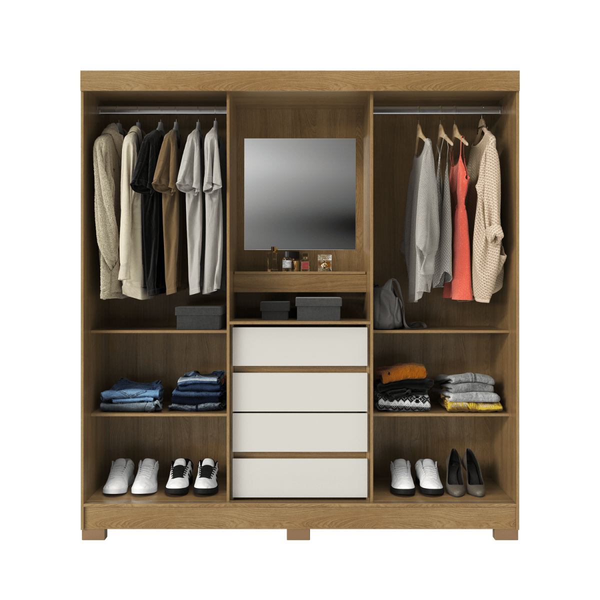 Guarda - Roupa 2 Portas de Correr c/ Espelho Italo 184cm Carvalho Off White - Província - Guarda - roupas