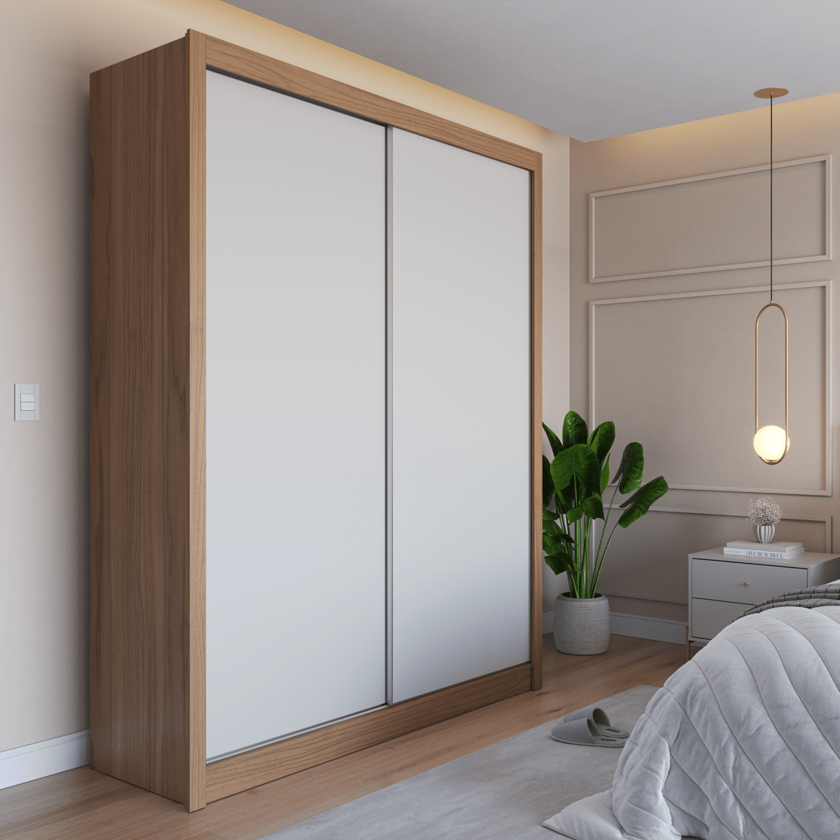 Guarda - Roupa Casal 2 Portas de Correr 4 Gavetas Montclair 186cm Canella com Off - White Fosco - Província - Guarda - roupas