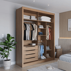 Guarda - Roupa Casal 2 Portas de Correr 4 Gavetas Montclair 186cm Canella com Off - White Fosco - Província - Guarda - roupas