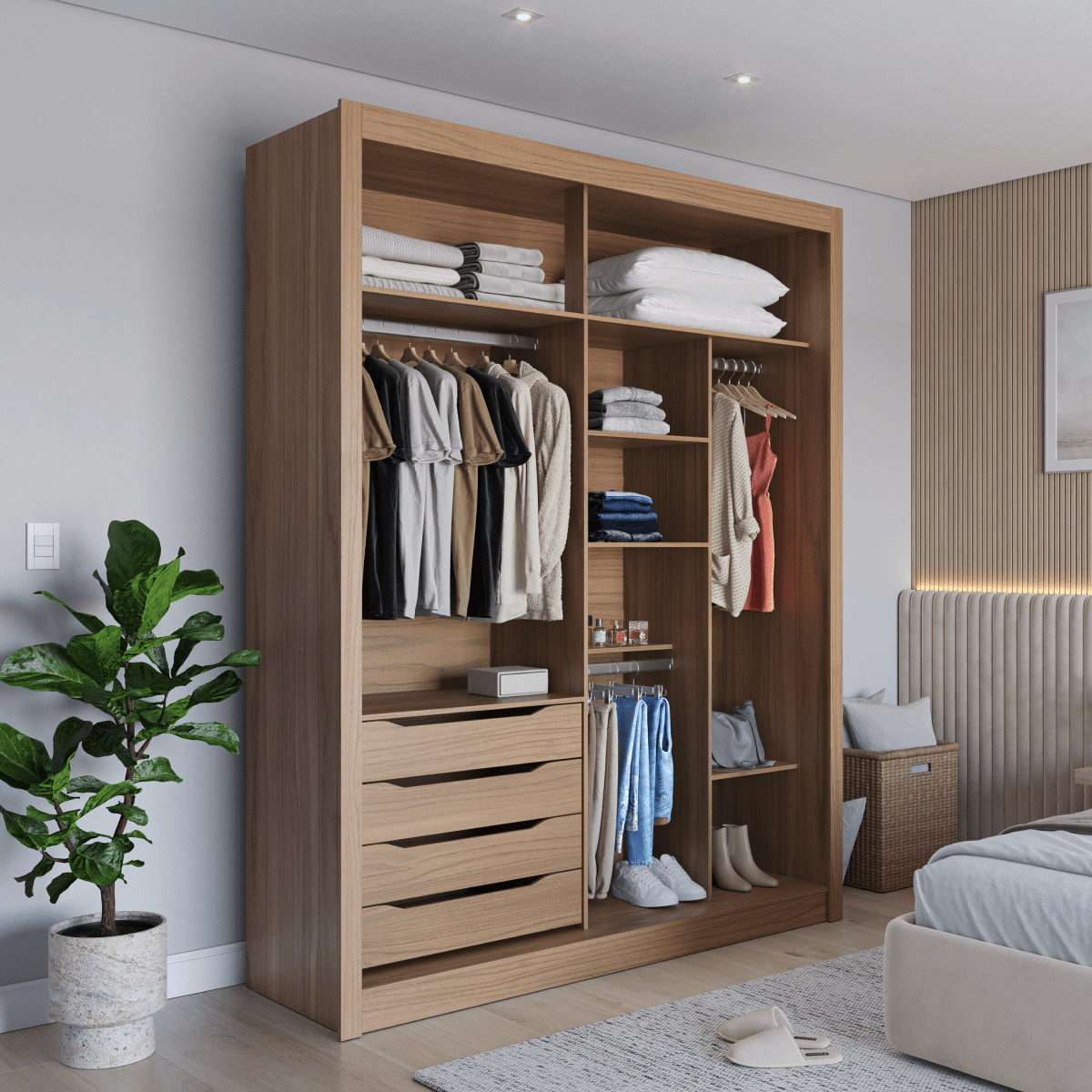 Guarda - Roupa Casal 2 Portas de Correr 4 Gavetas Montclair 186cm Canella com Off - White Fosco - Província - Guarda - roupas