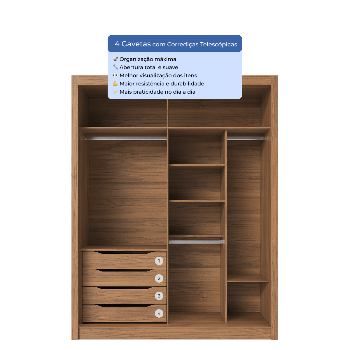 Guarda - Roupa Casal 2 Portas de Correr 4 Gavetas Montclair 186cm Canella com Off - White Fosco - Província - Guarda - roupas