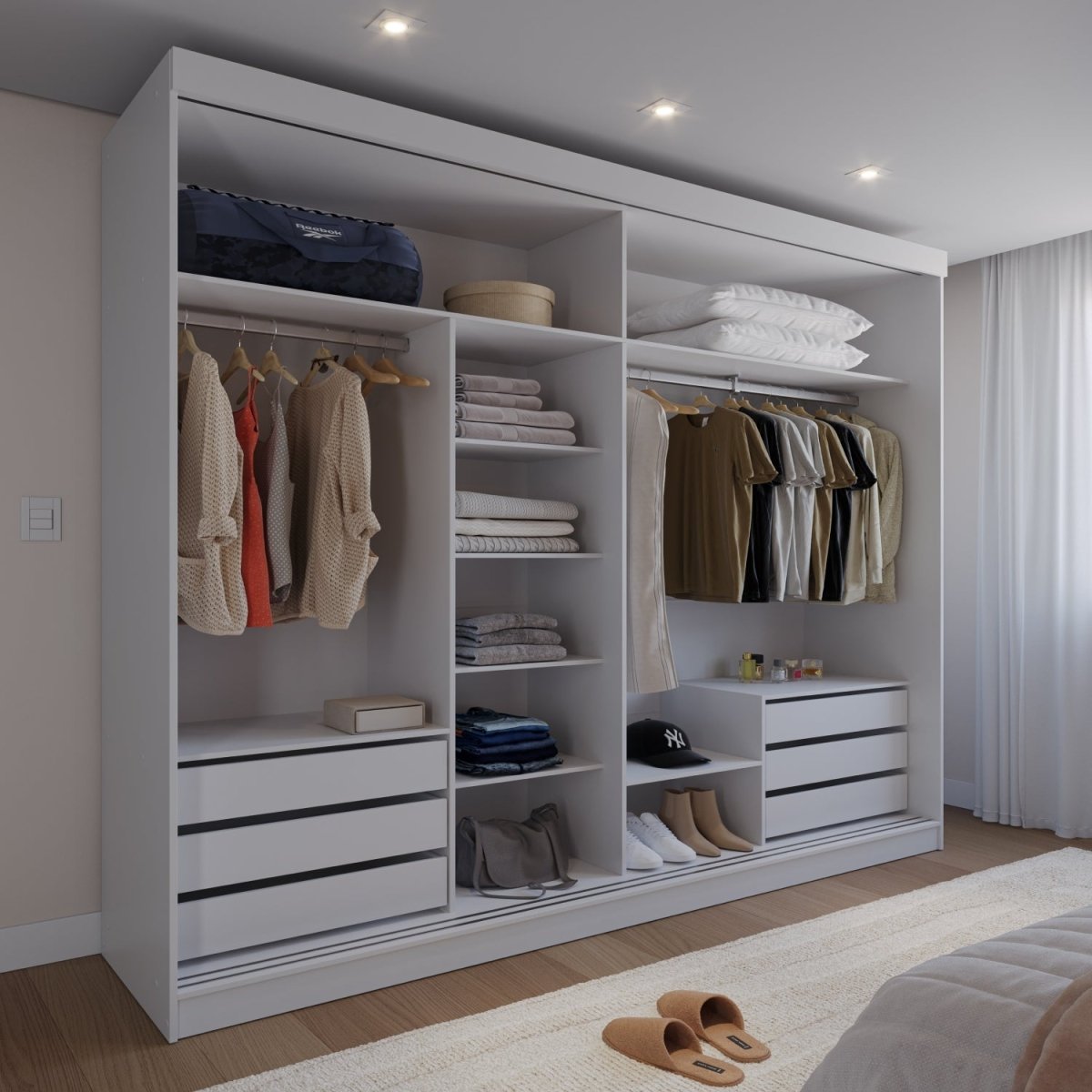 Guarda Roupa Casal 2 Portas de Correr c/ Espelho Gavino 238cm Branco - Província - Guarda - roupas