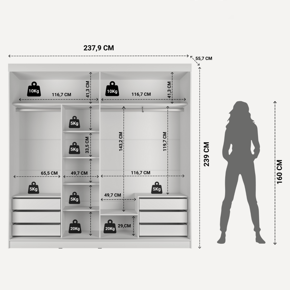 Guarda Roupa Casal 2 Portas de Correr c/ Espelho Gavino 238cm Carvalho - Província - Guarda - roupas