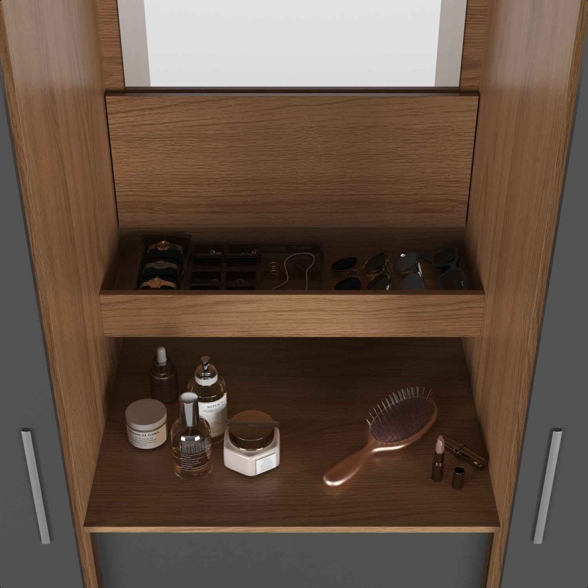 Guarda - Roupa Casal 2 Portas de Correr c/ Espelho Italo Carvalho com Grafite - Província - Guarda - roupas