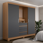 Guarda - Roupa Casal 2 Portas de Correr c/ Espelho Italo Carvalho com Grafite - Província - Guarda - roupas