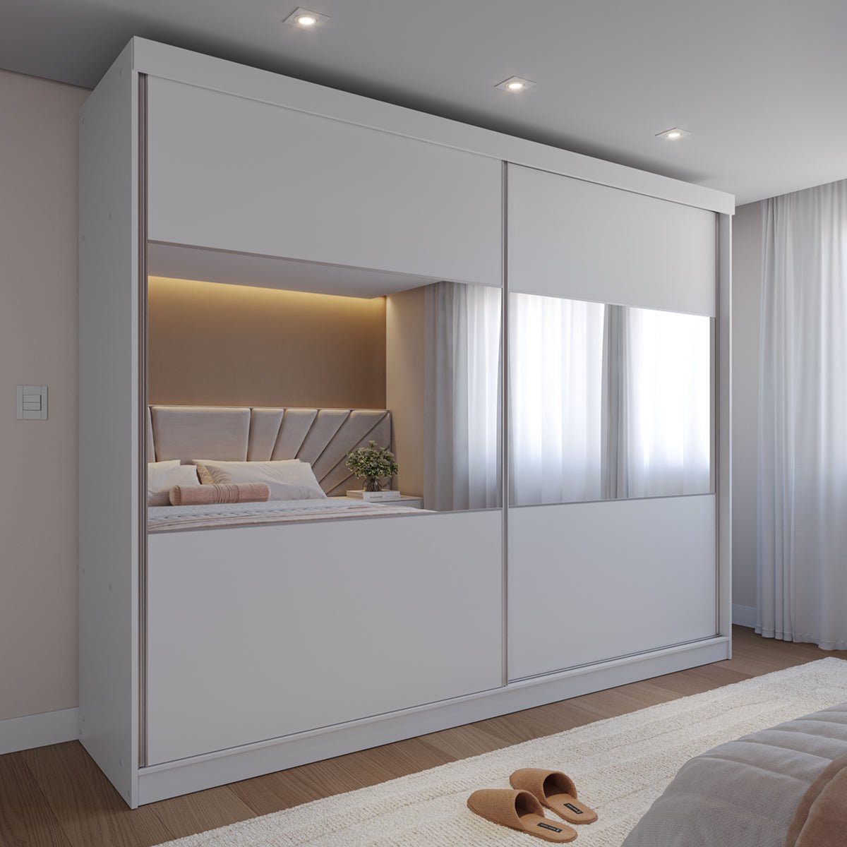 Guarda Roupa Casal 2 Portas de Correr com Espelho Gavino 238cm Branco - Província - Guarda - roupas