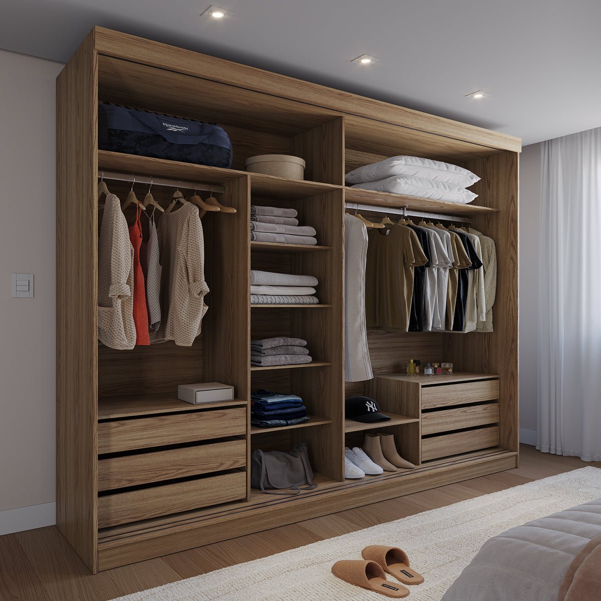 Guarda Roupa Casal 2 Portas de Correr com Espelho Gavino 238cm Carvalho - Província - Guarda - roupas