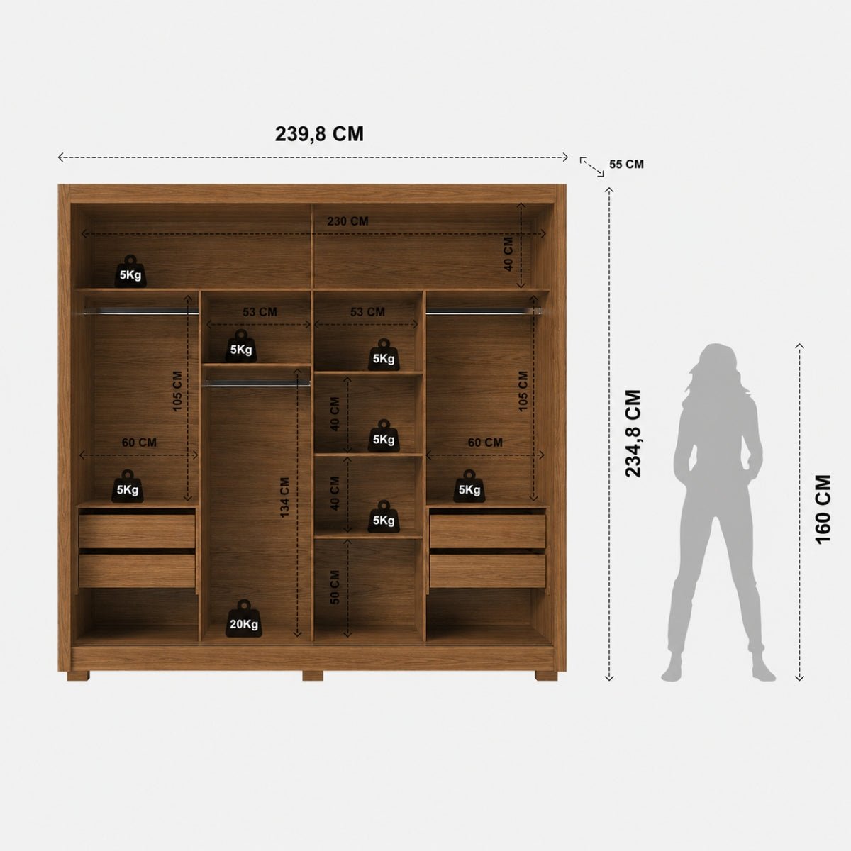 Guarda Roupa Casal 2 Portas de Correr com Espelho Soho 238cm Canella com Off White Fosco - Província - Guarda-roupas