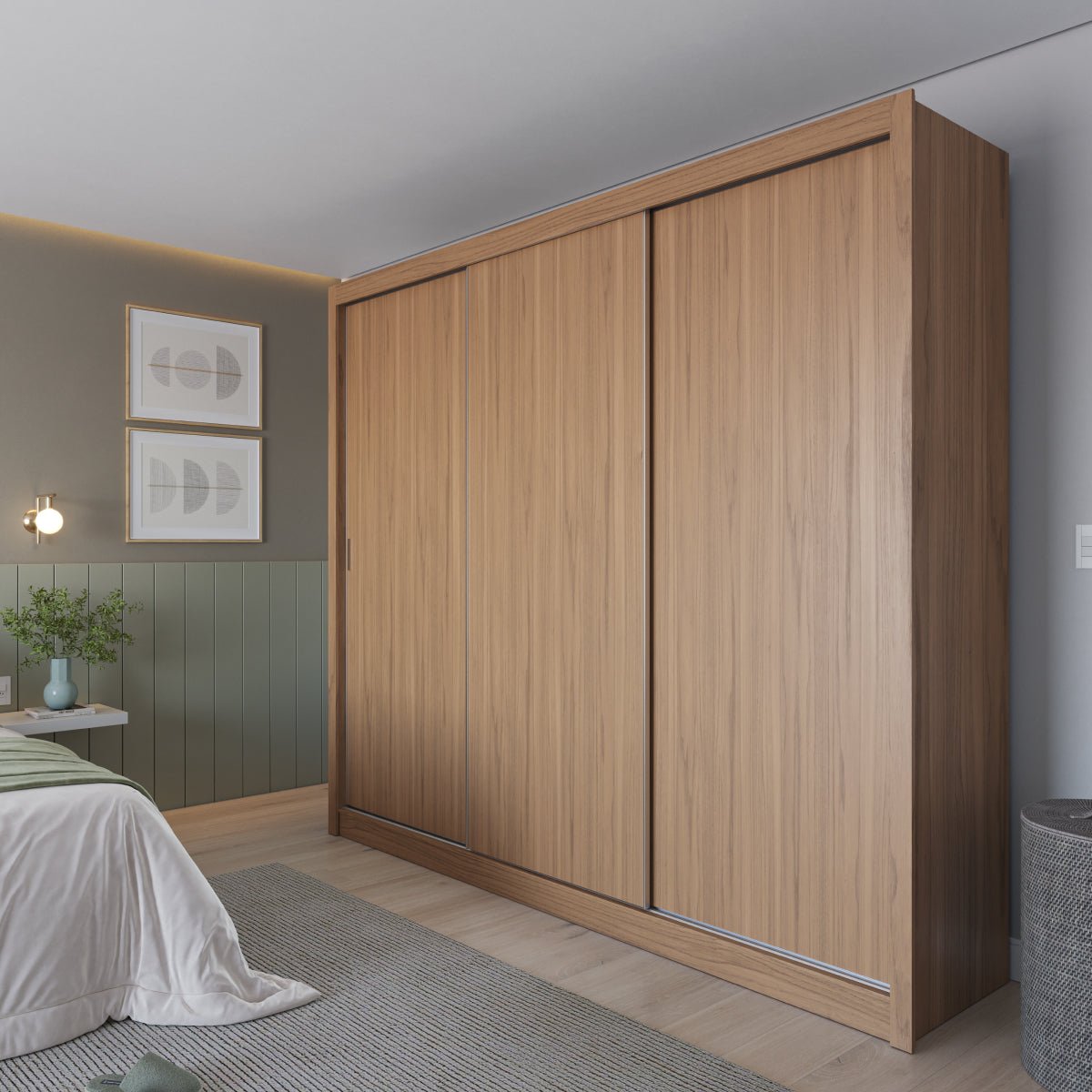 Guarda - Roupa Casal 3 Portas de Correr 6 Gavetas Montclair 275cm Canella com Off - White Fosco - Província - Guarda - roupas