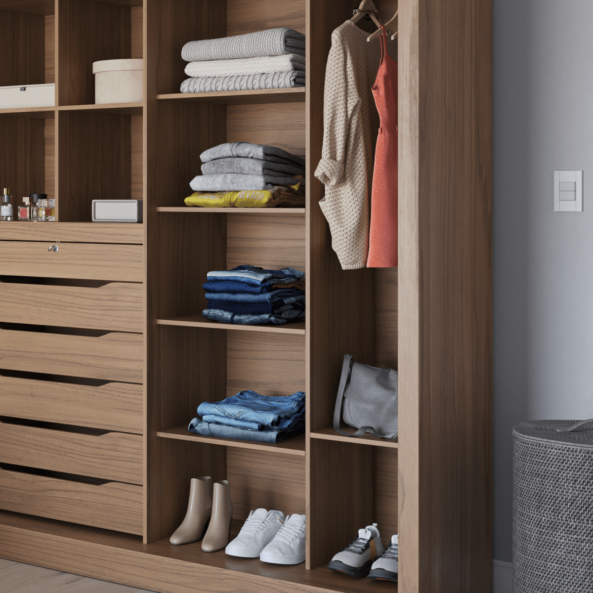 Guarda - Roupa Casal 3 Portas de Correr 6 Gavetas Montclair 275cm Canella com Off - White Fosco - Província - Guarda - roupas