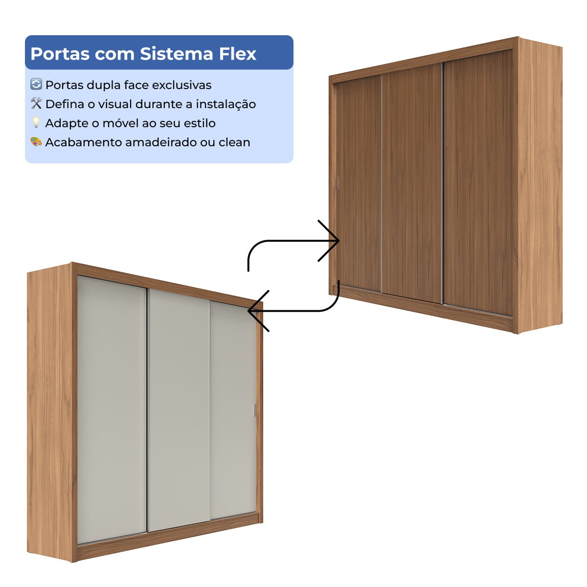 Guarda - Roupa Casal 3 Portas de Correr 6 Gavetas Montclair 275cm Canella com Off - White Fosco - Província - Guarda - roupas