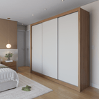 Guarda - Roupa Casal 3 Portas de Correr 6 Gavetas Montclair 275cm Canella com Off - White Fosco - Província - Guarda - roupas