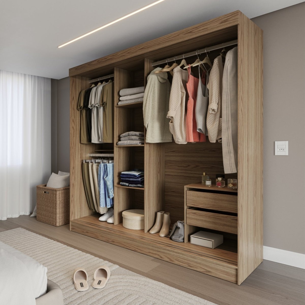 Guarda Roupa Casal 3 Portas de Correr c/ Espelho Vittorio 172cm Carvalho/Grafite - Província - Guarda - roupas