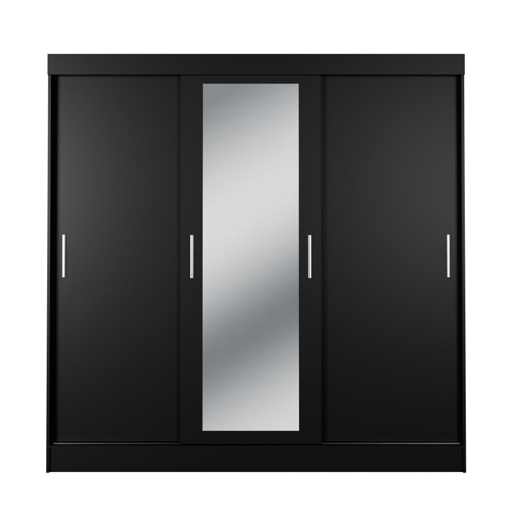 Guarda Roupa Casal 3 Portas de Correr c/ Espelho Vittorio 172cm Preto - Província - Guarda - roupas