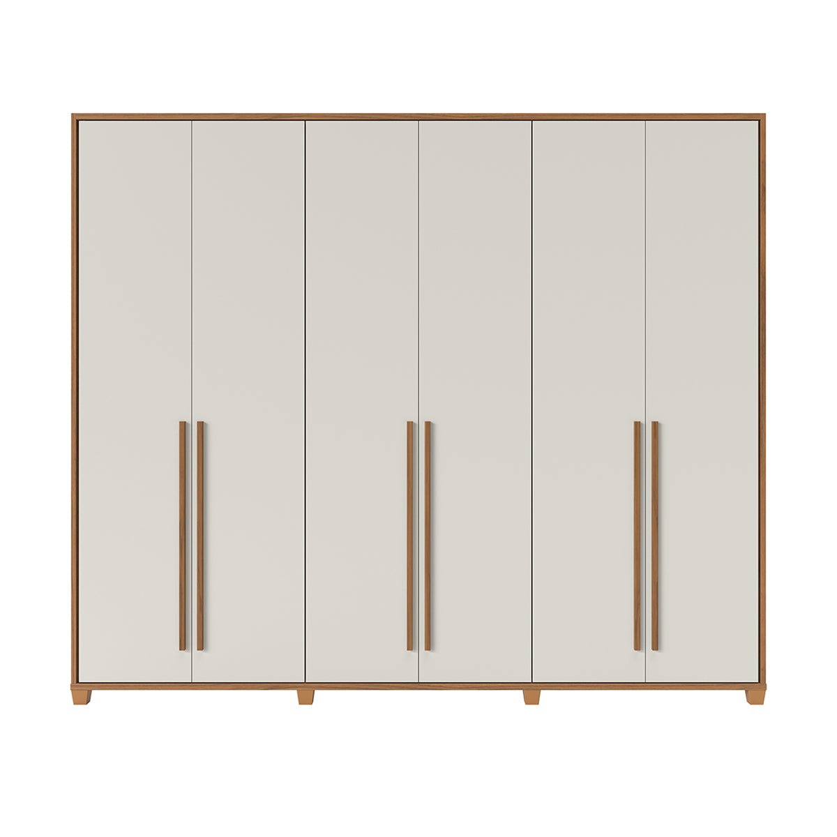 Guarda Roupa Casal 6 portas 100% MDF com Espelho Interno Rockford 274cm Canella com Off - White Fosco - Província - Guarda - roupas