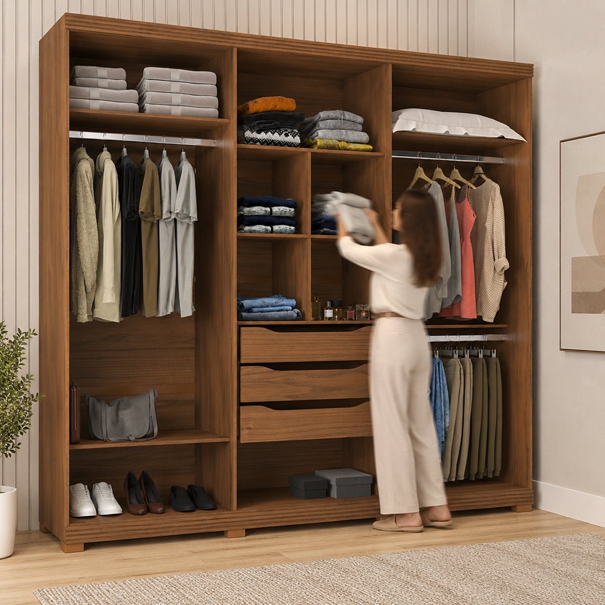 Guarda Roupa Casal 6 Portas 3 Gavetas 100% MDF Memphis 246cm Canella com Off - White Fosco - Província - Guarda - roupas
