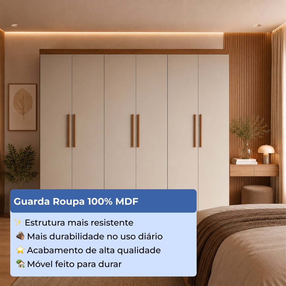 Guarda Roupa Casal 6 Portas 3 Gavetas 100% MDF Memphis 246cm Canella com Off - White Fosco - Província - Guarda - roupas