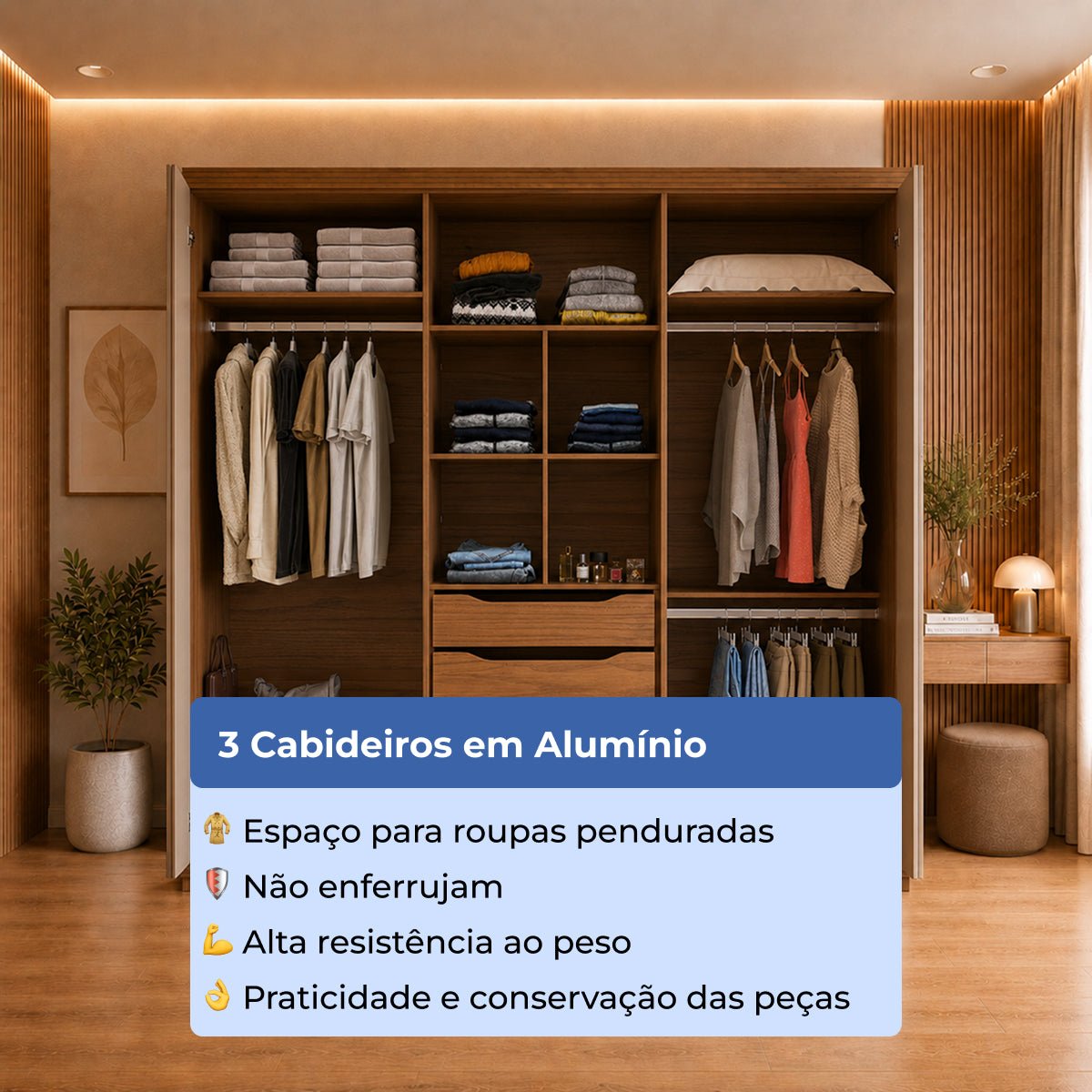 Guarda Roupa Casal 6 Portas 3 Gavetas 100% MDF Memphis 246cm Canella com Off - White Fosco - Província - Guarda - roupas