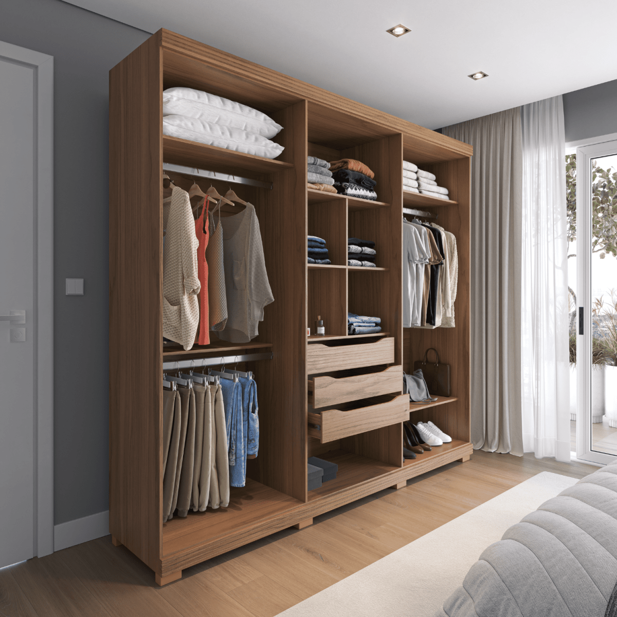 Guarda - Roupa Casal 6 Portas 3 Gavetas 100% MDF Memphis 246cm Canella com Off - White Fosco - Província - Guarda - roupas