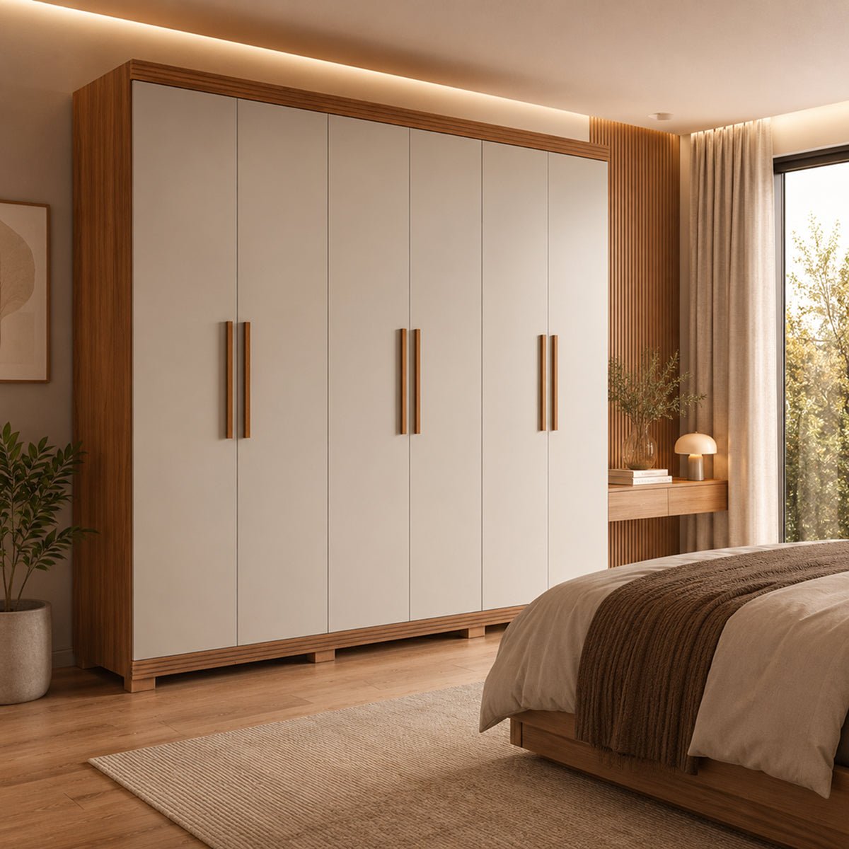 Guarda Roupa Casal 6 Portas 3 Gavetas 100% MDF Memphis 246cm Canella com Off - White Fosco - Província - Guarda - roupas