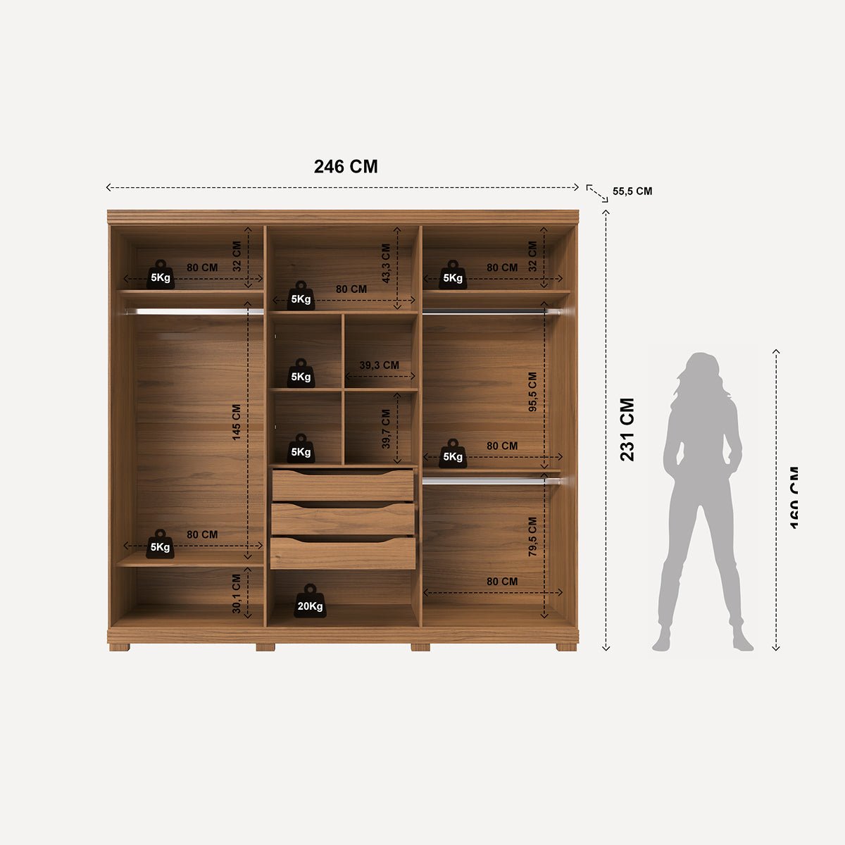 Guarda Roupa Casal 6 Portas 3 Gavetas 100% MDF Memphis 246cm Canella com Off - White Fosco - Província - Guarda - roupas