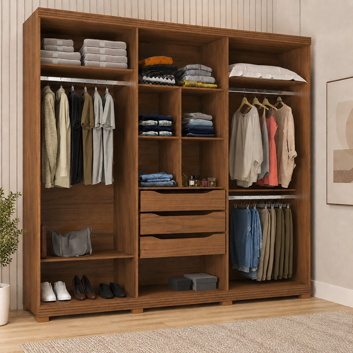 Guarda Roupa Casal 6 Portas 3 Gavetas 100% MDF Memphis 246cm Canella - Província - Guarda - roupas