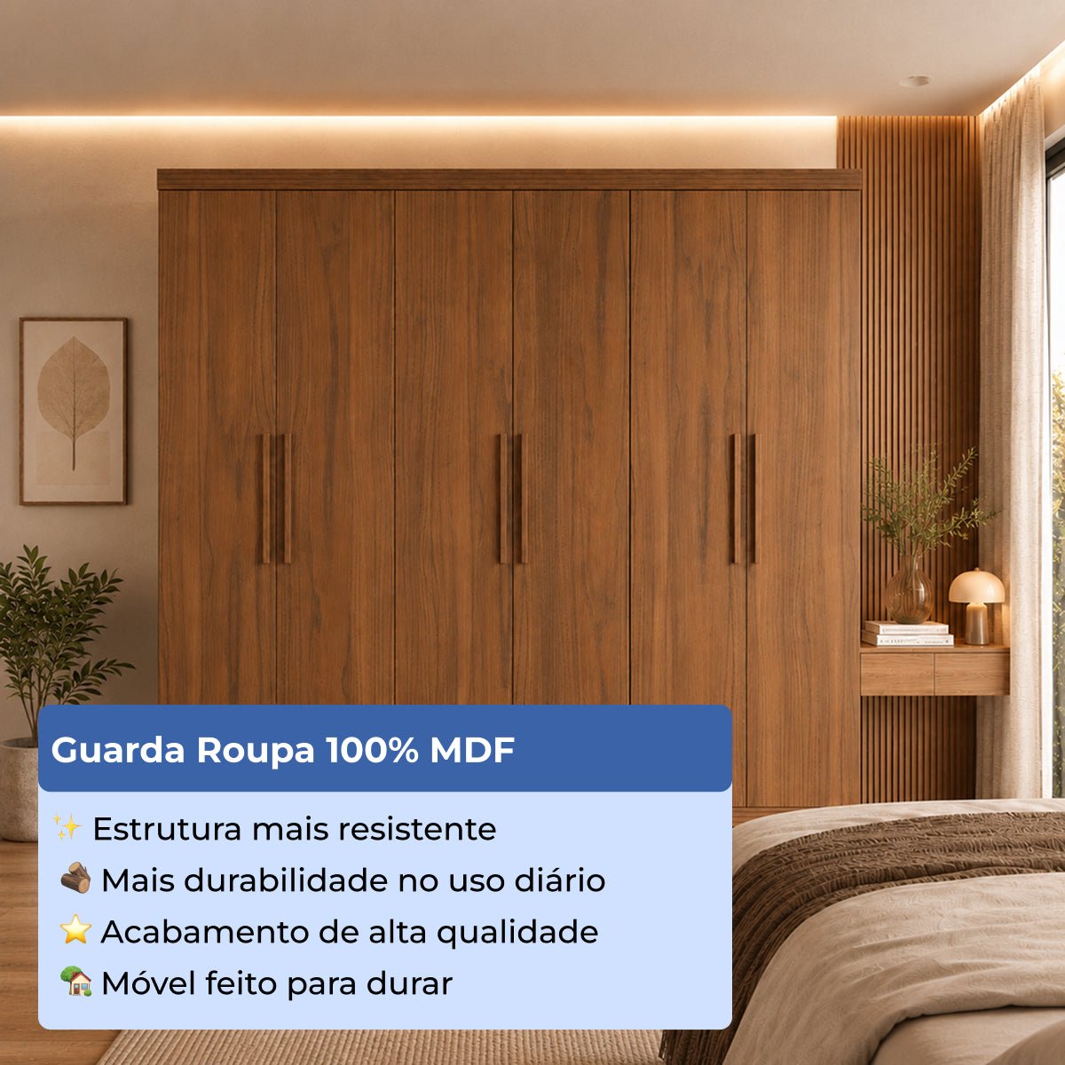 Guarda Roupa Casal 6 Portas 3 Gavetas 100% MDF Memphis 246cm Canella - Província - Guarda - roupas