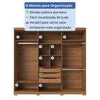 Guarda Roupa Casal 6 Portas 3 Gavetas 100% MDF Memphis 246cm Canella - Província - Guarda - roupas