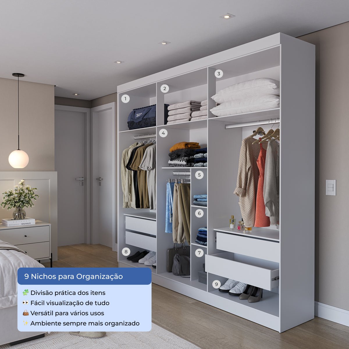 Guarda Roupa Casal 6 Portas 4 Gavetas Lazzaro 231cm Branco - Província - Guarda - roupas