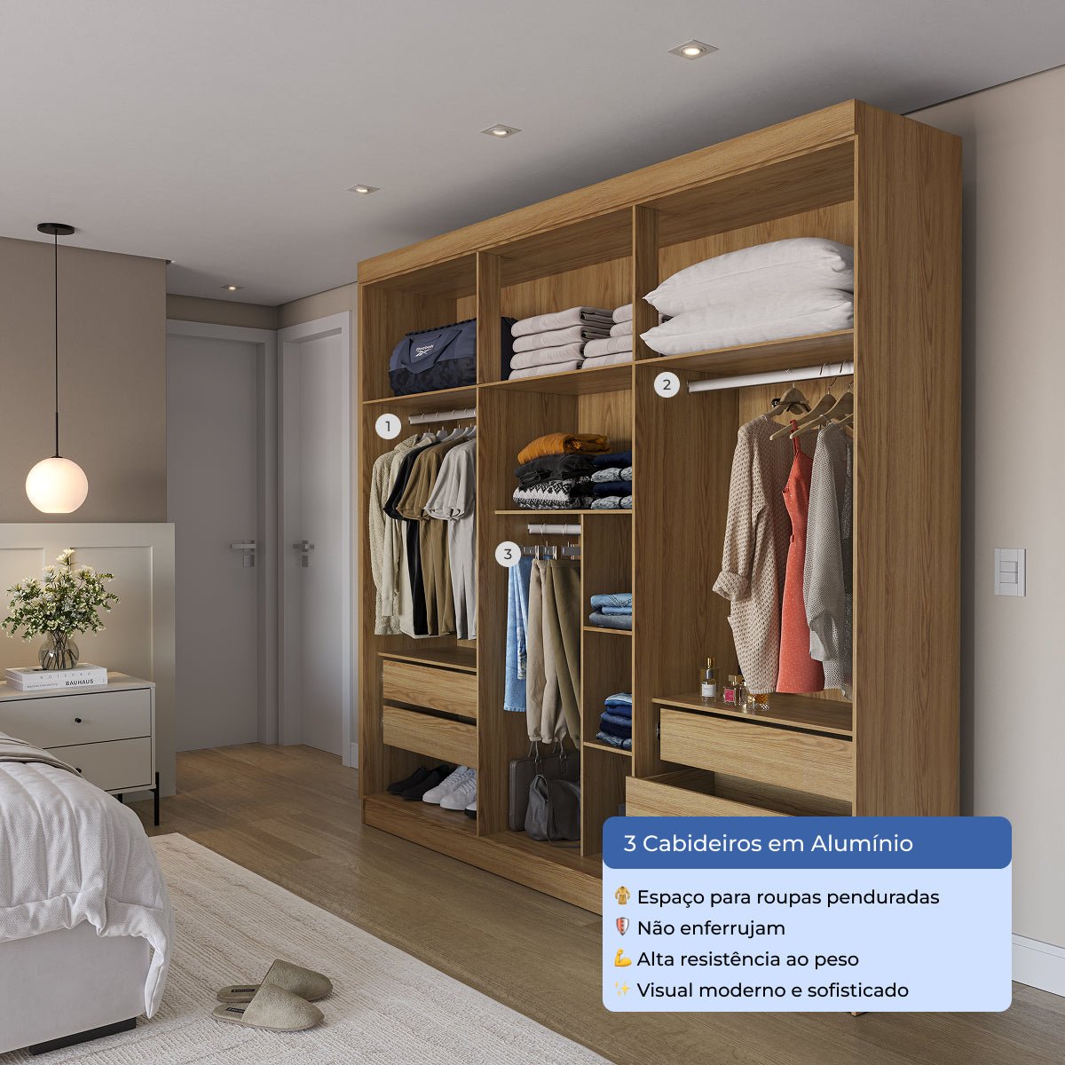 Guarda Roupa Casal 6 Portas 4 Gavetas Lazzaro 231cm Carvalho - Província - Guarda - roupas