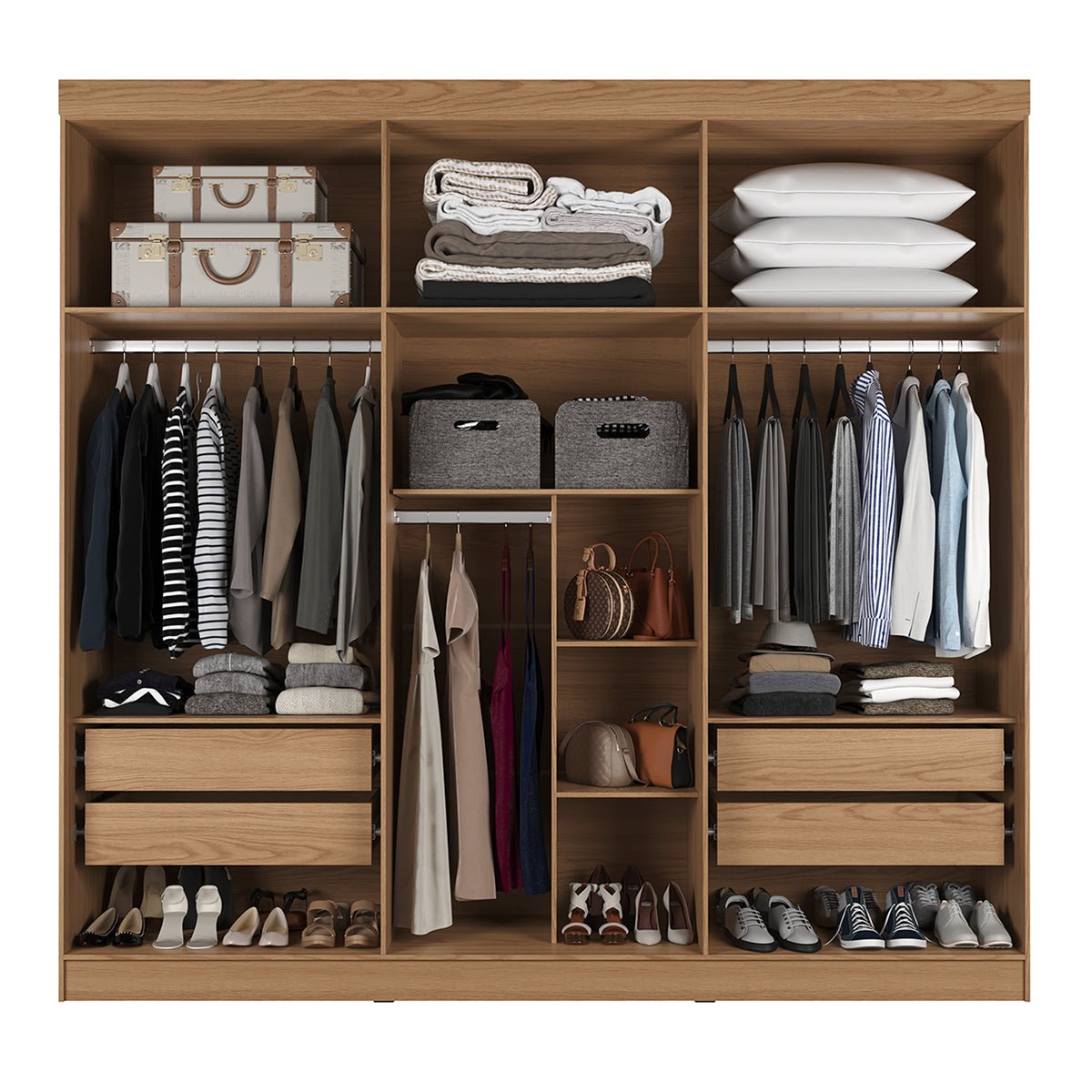 Guarda Roupa Casal 6 Portas 4 Gavetas Lazzaro 231cm Carvalho - Província - Guarda - roupas