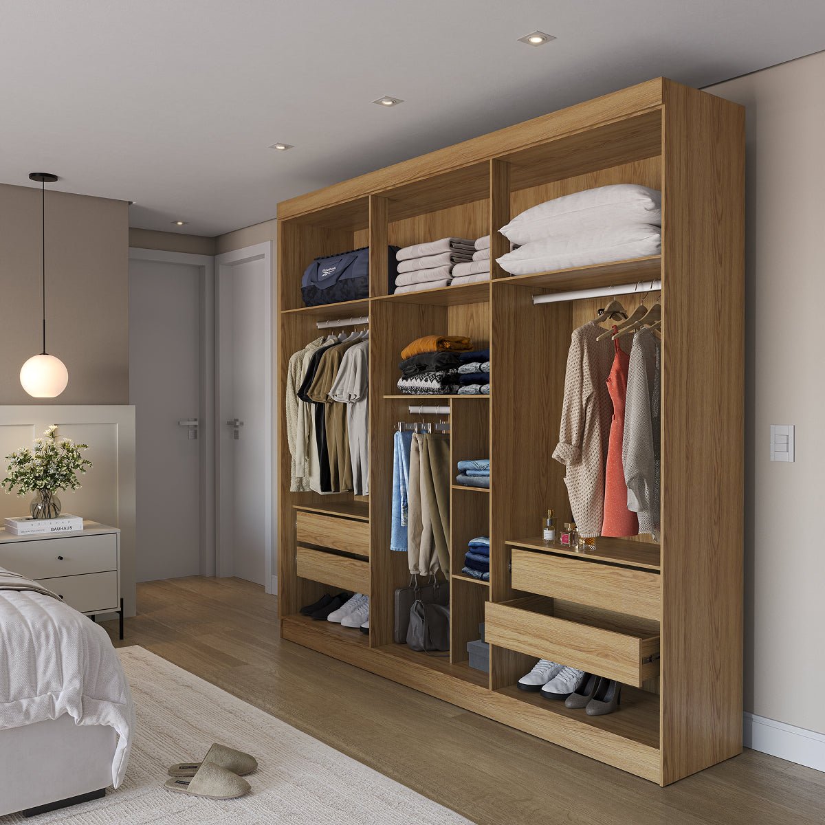 Guarda Roupa Casal 6 Portas 4 Gavetas Lazzaro 231cm Carvalho - Província - Guarda - roupas