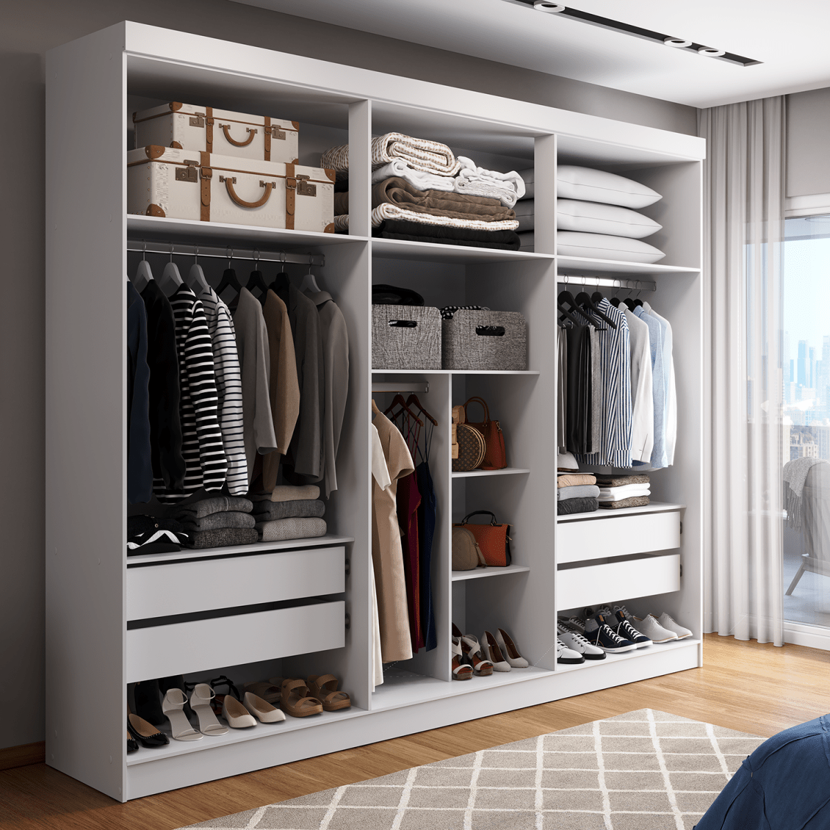 Guarda - Roupa Casal 6 Portas 4 Gavetas Lazzaro 231cm Preto - Província - Guarda - roupas