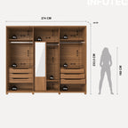Guarda Roupa Casal 6 Portas 6 Gavetas 100% MDF com Espelho Interno Rockford 274cm Canella - Província - Guarda - roupas