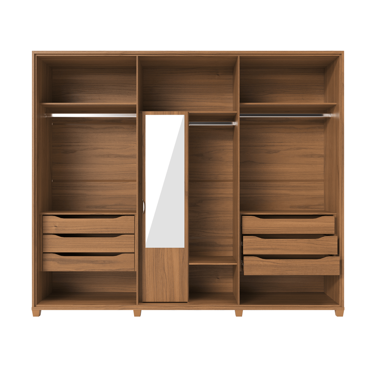 Guarda Roupa Casal 6 Portas 6 Gavetas 100% MDF com Espelho Interno Rockford 274cm Canella - Província - Guarda-roupas