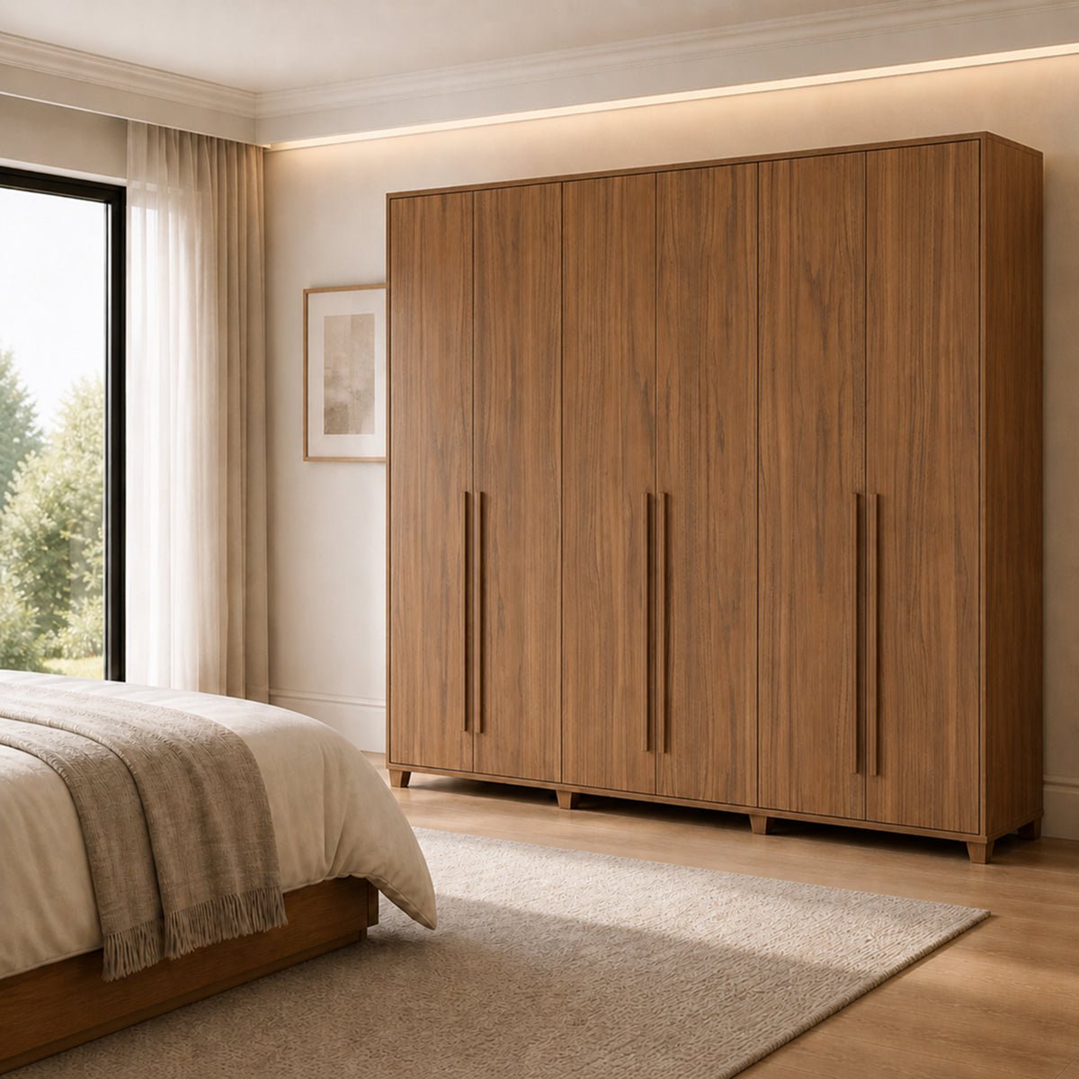 Guarda Roupa Casal 6 Portas 6 Gavetas 100% MDF com Espelho Interno Rockford 274cm Canella - Província - Guarda - roupas