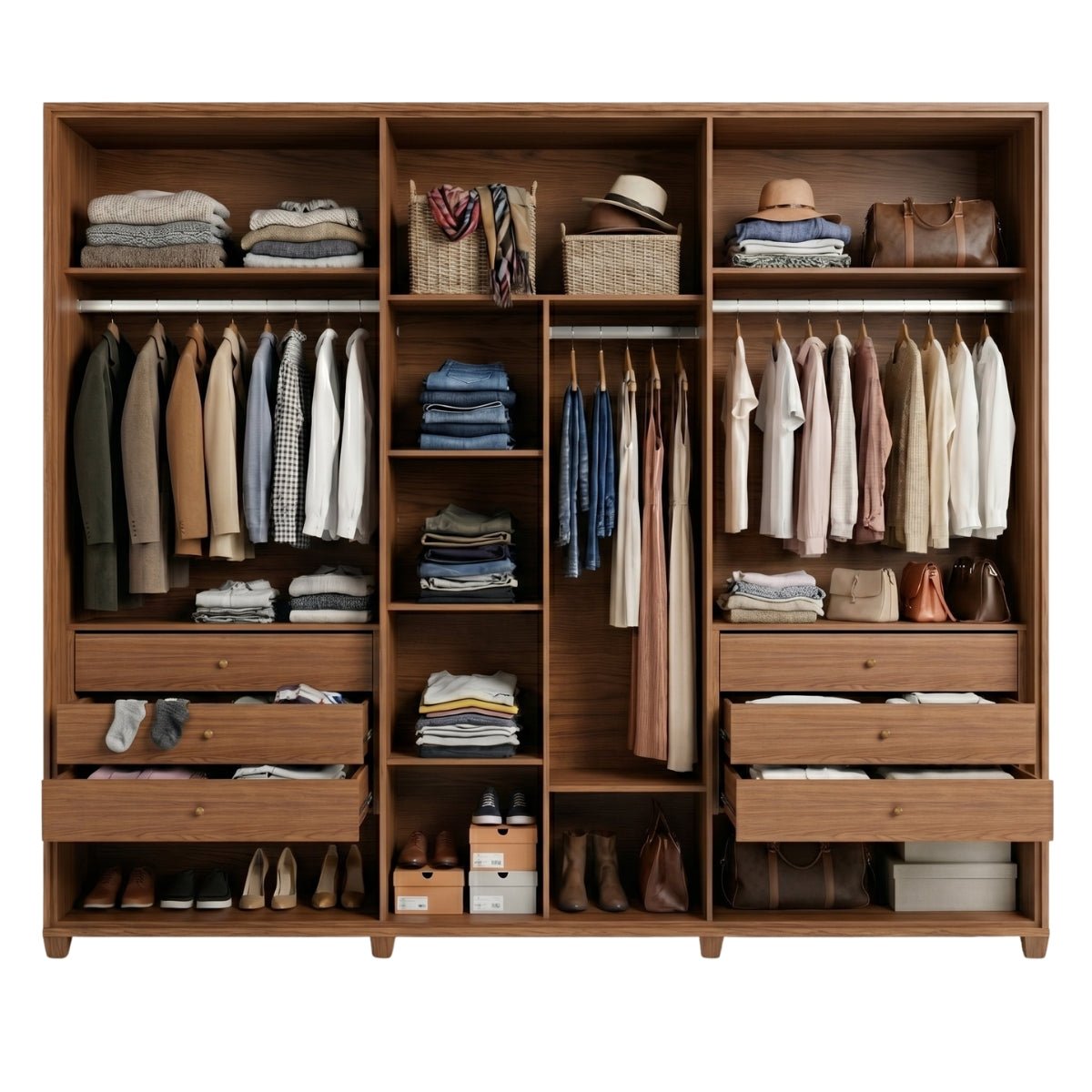 Guarda Roupa Casal 6 Portas com Espelho 100% MDF Dayton 274cm Canella com Off White Fosco - Província - Guarda-roupas