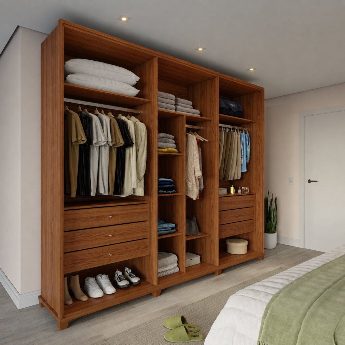 Guarda Roupa Casal 6 Portas Reflecta com Led 100% MDF Speculum 274cm Canella - Província - Guarda-roupas