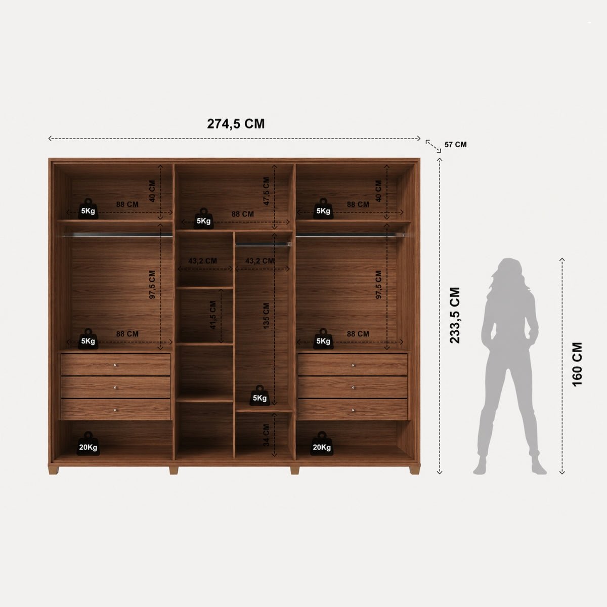 Guarda Roupa Casal 6 Portas Reflecta com Led 100% MDF Speculum 274cm Canella - Província - Guarda-roupas