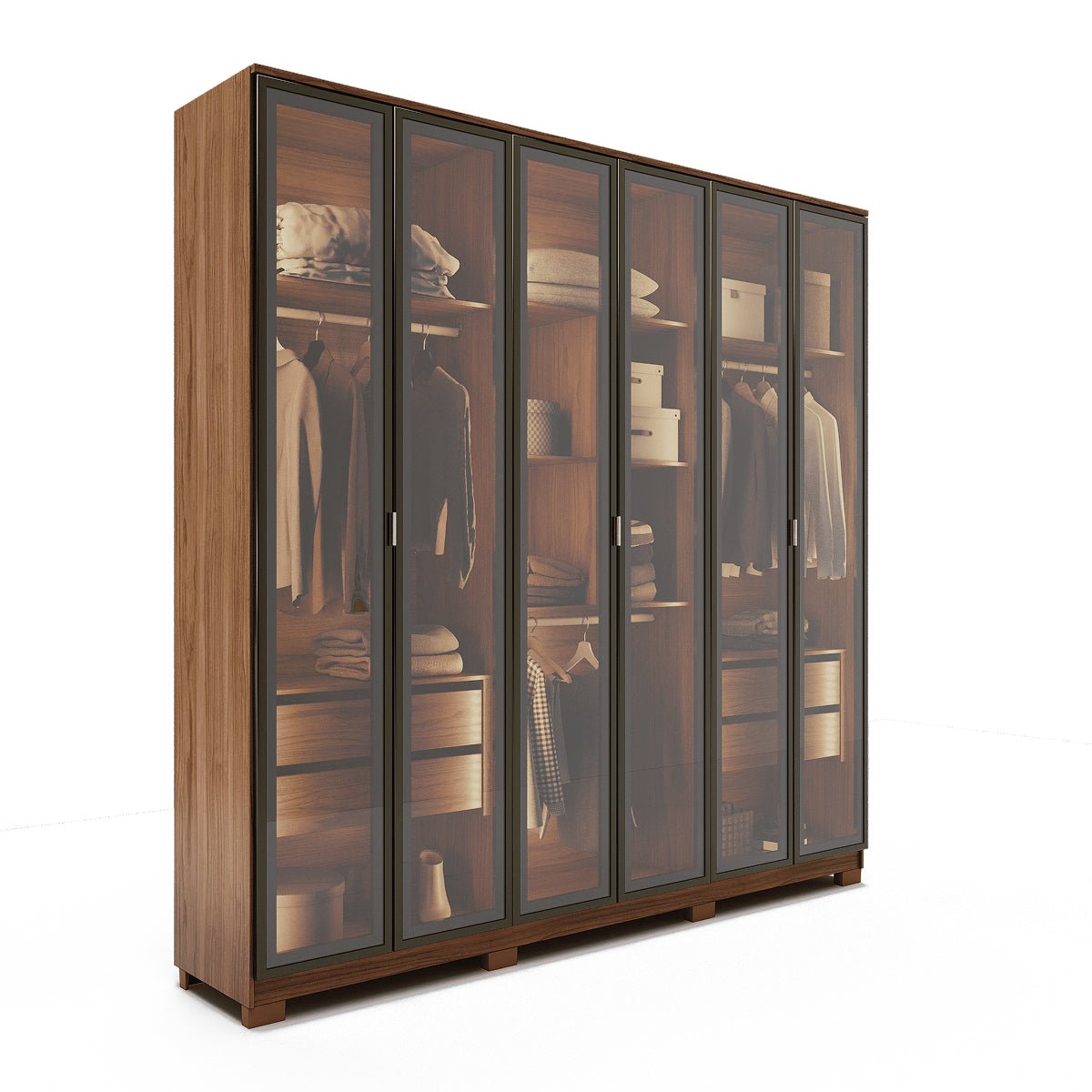 Guarda Roupa Casal 6 Portas Reflecta Float com Led Lucent 231cm Canella - Província - Guarda-roupas