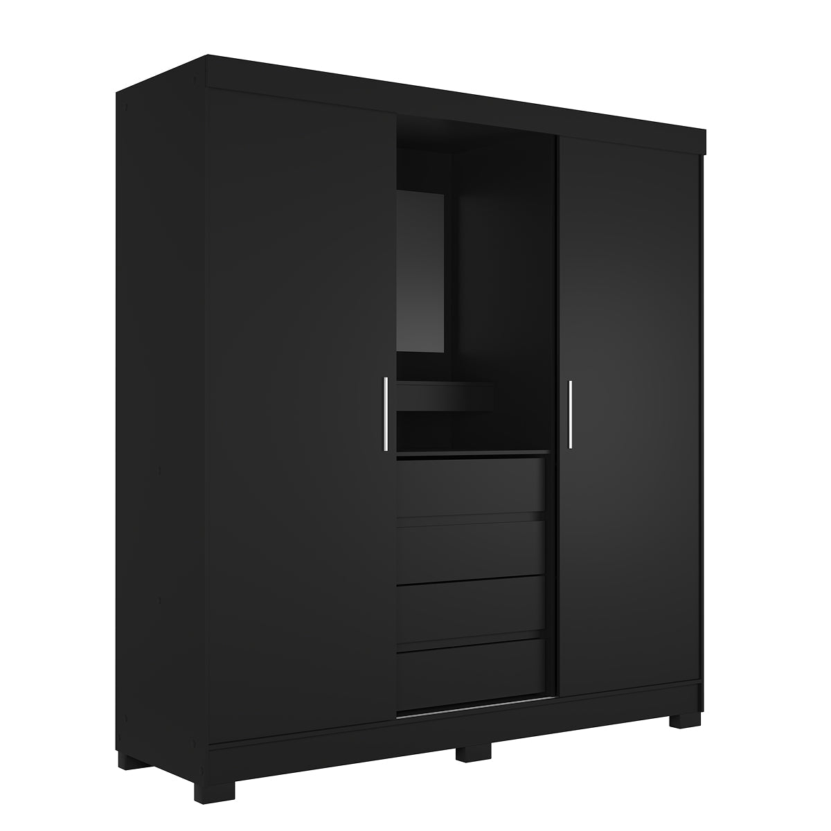 Guarda Roupa Casal com Espelho 2 Portas de Correr 4 Gavetas Ítalo Preto - Província - Guarda - roupas