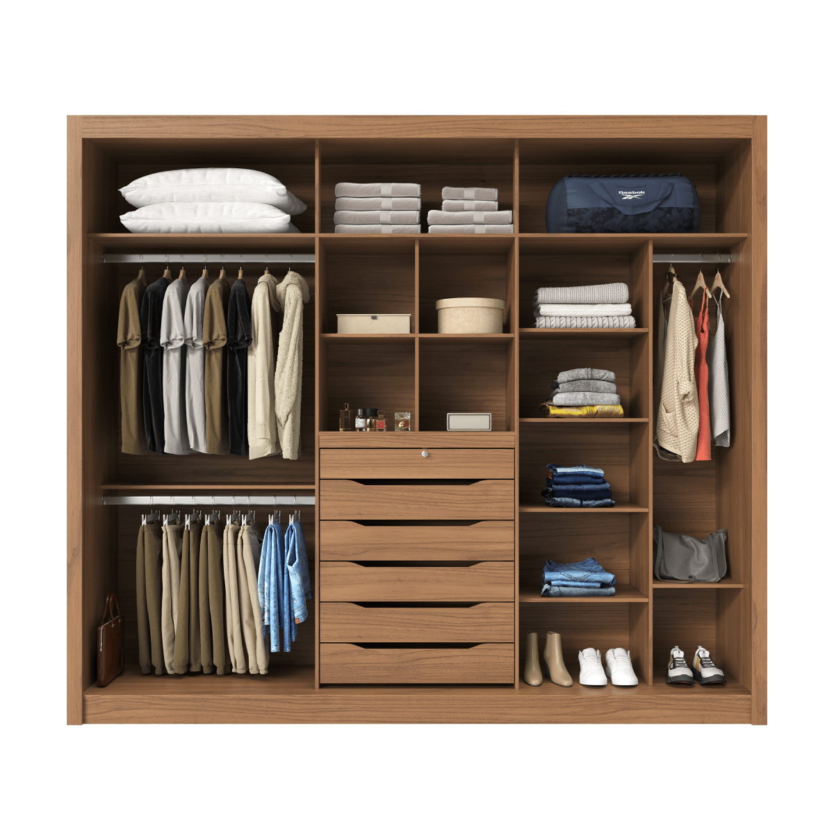 Guarda - Roupa Casal com Espelho 3 Portas de Correr 6 Gavetas Montclair 275cm Canella com Off - White Fosco - Província - Guarda - roupas