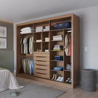 Guarda - Roupa Casal com Espelho 3 Portas de Correr 6 Gavetas Montclair 275cm Canella com Off - White Fosco - Província - Guarda - roupas